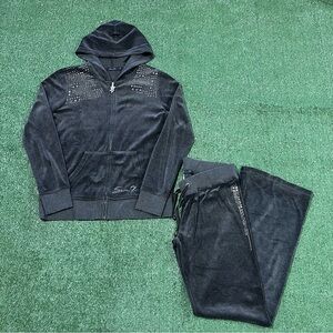 Seven7 Grey Velour  Studded Flare Tracksuit